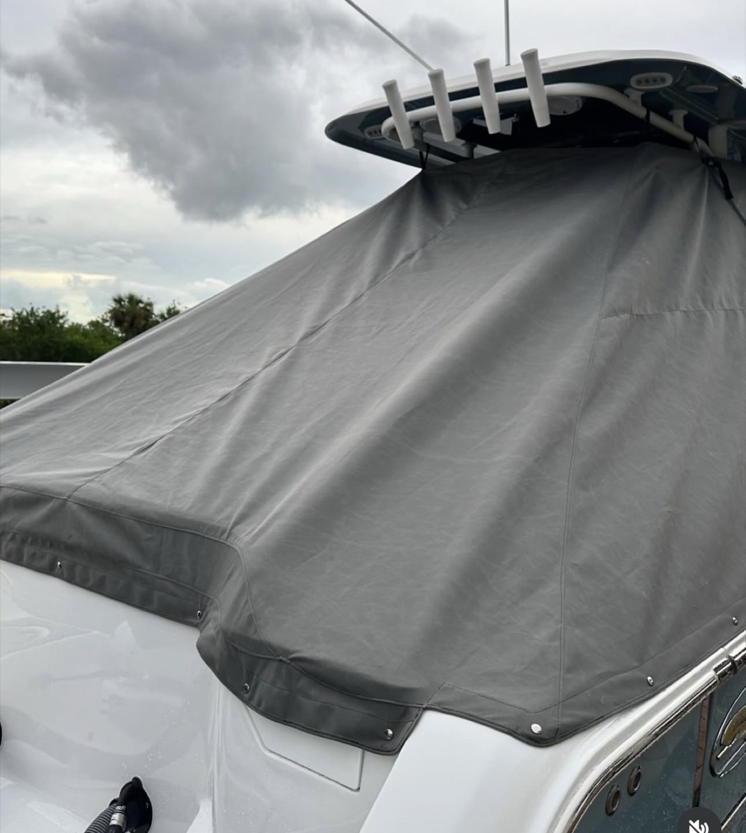 Replacement canvas fitted over a T-top after a refit