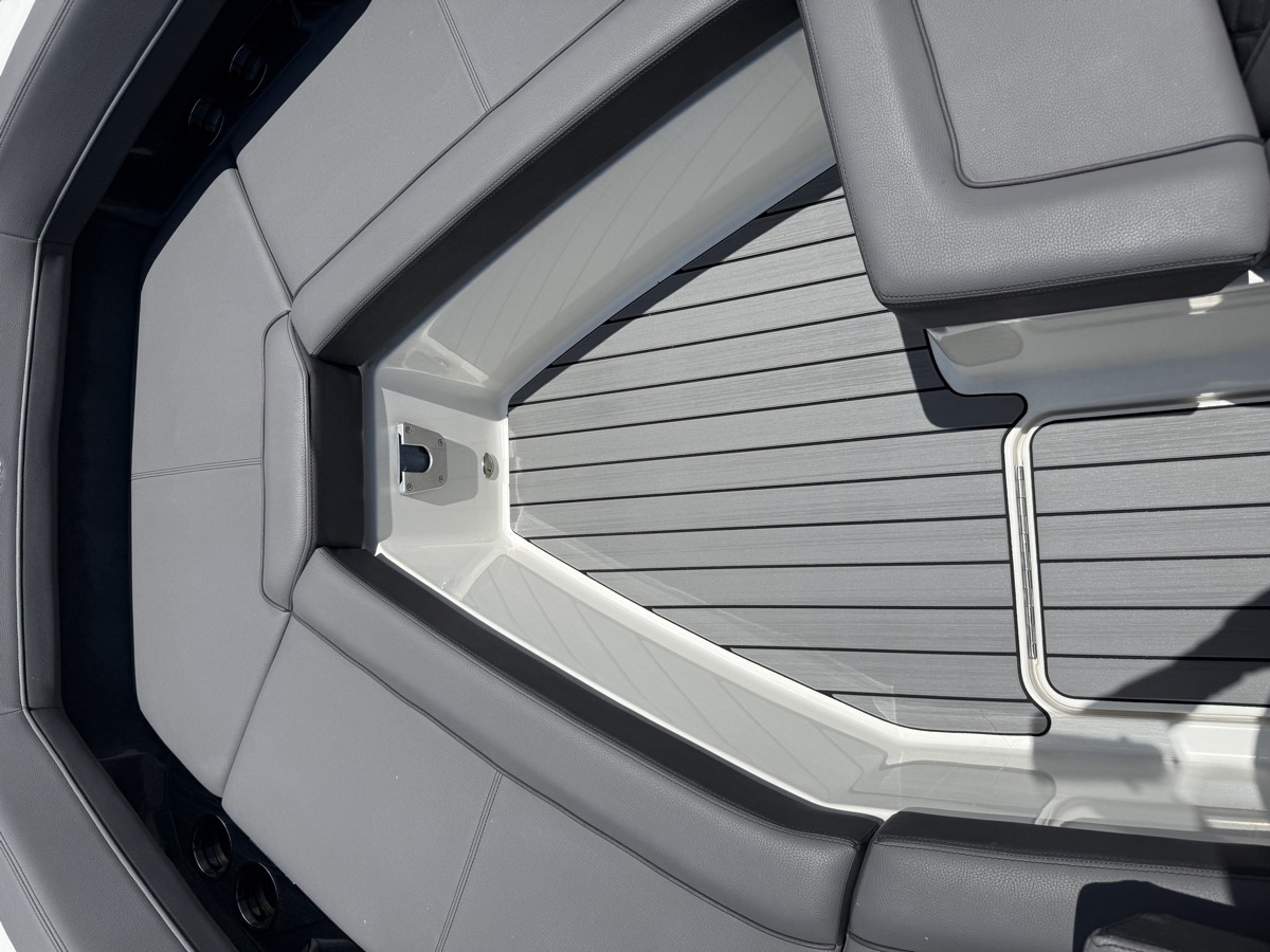 Marine decking laid through the bow lounge and walkway of a cruiser